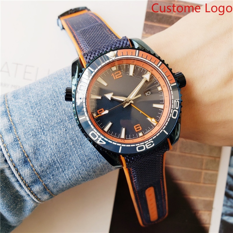 Rubber Strap Diver - Erkek GMT Dalış Saati Mavi Turuncu